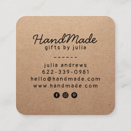 Handgemaakte ambachtelijke moderne bruine kraftpap contactkaartje (Achterkant)