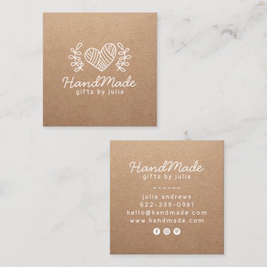 Handgemaakte ambachtelijke moderne bruine kraftpap contactkaartje (Voorkant / Achterkant)