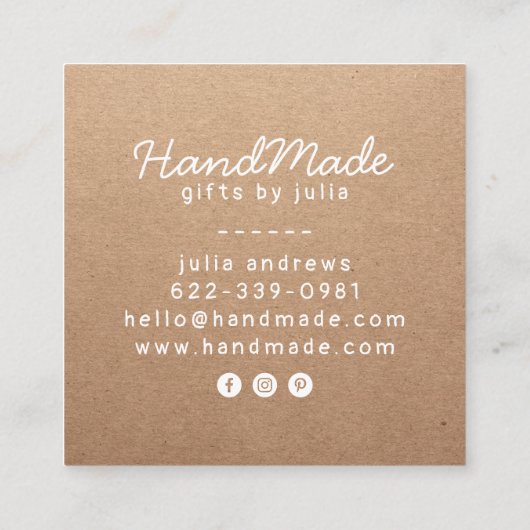 Handgemaakte ambachtelijke moderne bruine kraftpap contactkaartje (Achterkant)