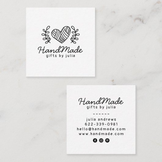 Handgemaakte ambachten modern zwart-wit logo rusti contactkaartje (Voorkant / Achterkant)