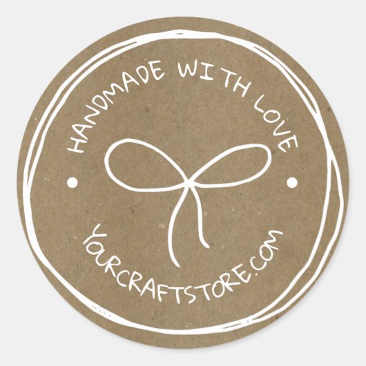 Handgemaakte Ambachten Witte Boog Ronde Sticker (Voorkant)