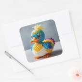 Handgemaakte Amigurumi gehaakte eend meesterwerk B Vierkante Sticker (Envelop)