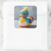 Handgemaakte Amigurumi gehaakte eend meesterwerk B Vierkante Sticker (Tas)