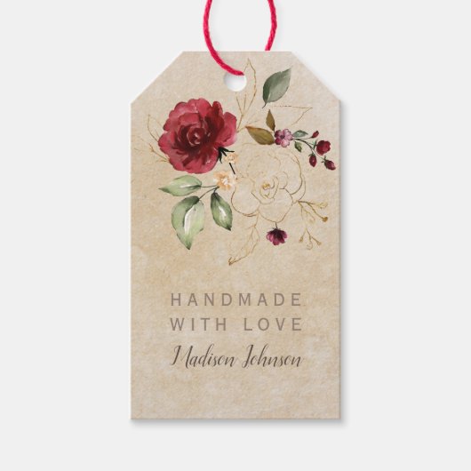 Handgemaakte Aquarel Bloem Textuur Papier Cadeaulabel (Voorkant)