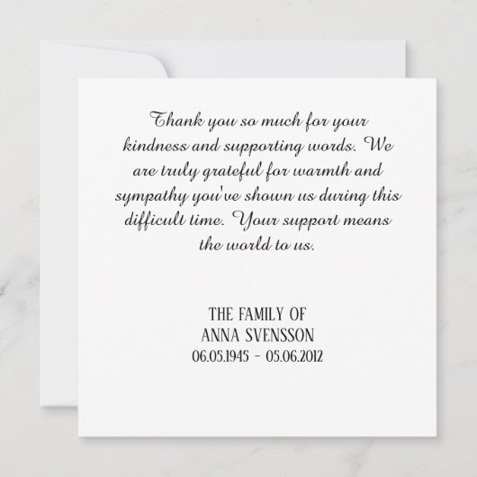 Handgemaakte bedankkaart begrafenis rouwuiting (Achterkant)