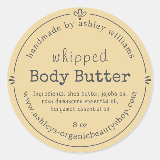 Handgemaakte Biologische Body Butter Label Zonlich (Voorkant)