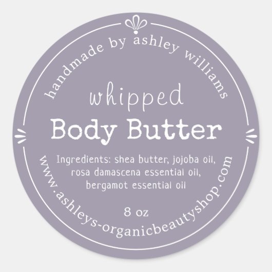 Handgemaakte Biologische Lichaamsboter Label Laven (Voorkant)