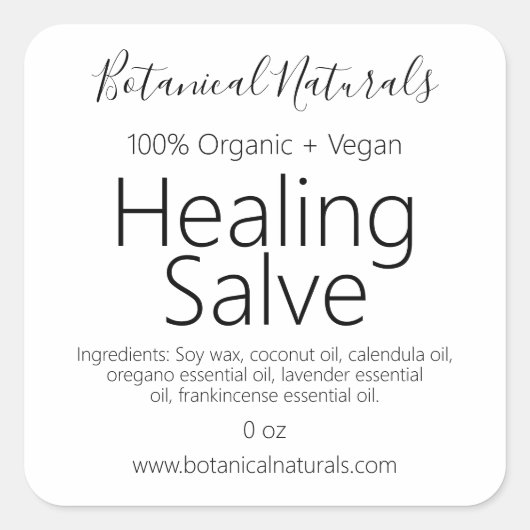 Handgemaakte Biologische Pure Vegan Healing Balm L Vierkante Sticker (Voorkant)