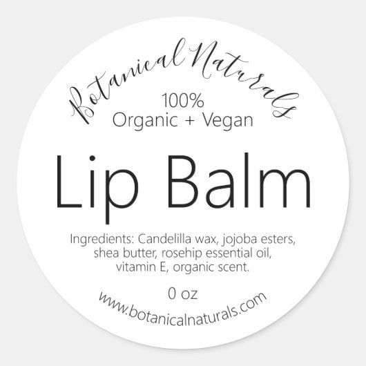 Handgemaakte biologische Vegan Pure Lip Balm Label (Voorkant)