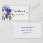 Handgemaakte Blauwe Paarse Gele Bloem Kalligrafie Visitekaartje (Voorkant / Achterkant)