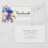 Handgemaakte Blauwe Paarse Gele Bloem Visitekaartje (Voorkant / Achterkant)