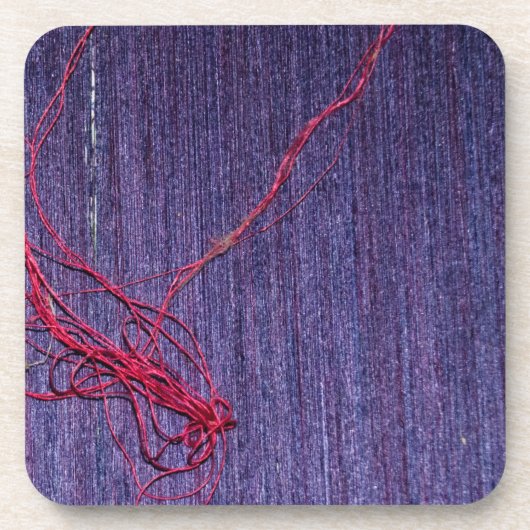 Handgemaakte Blauwe Thaise Zijde met rode draad Drankjes Onderzetter (Voorkant)