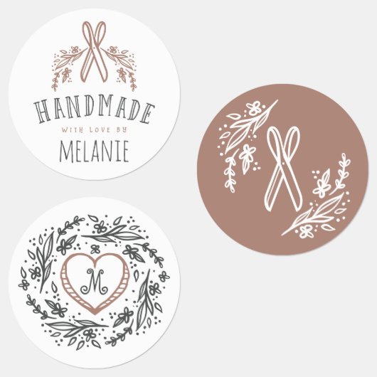 Handgemaakte Bloemen, Hart, Schaar & Monogram Set Labels (Groep)