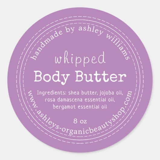 Handgemaakte Body Butter Biologisch Bedrijf Paars Ronde Sticker (Voorkant)