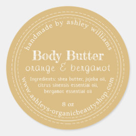 Handgemaakte Body Butter Biologisch Goud Geel Ronde Sticker
