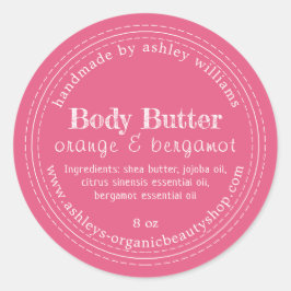 Handgemaakte Body Butter Biologisch Zakelijk Roze  Ronde Sticker