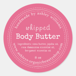 Handgemaakte Body Butter Biologisch Zakelijk Roze  Ronde Sticker