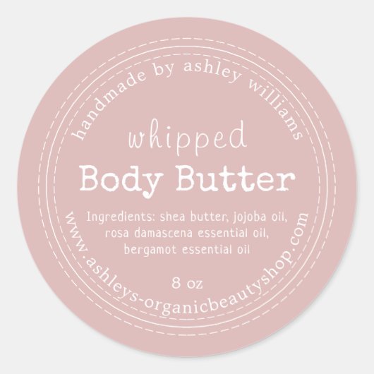 Handgemaakte Body Butter Biologisch Zilver Roze Ronde Sticker (Voorkant)