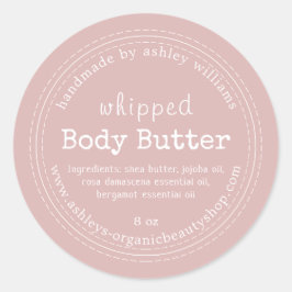 Handgemaakte Body Butter Biologisch Zilver Roze Ronde Sticker