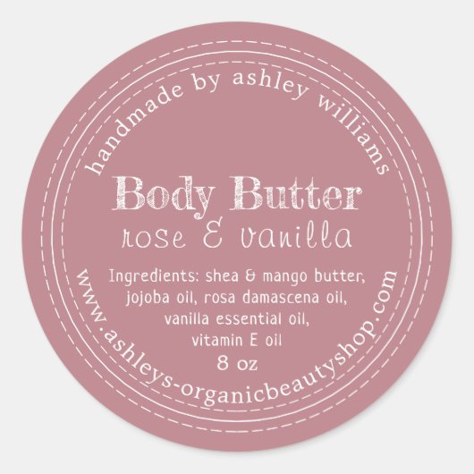 Handgemaakte Body Butter Organic Business Dusty Ro Ronde Sticker (Voorkant)
