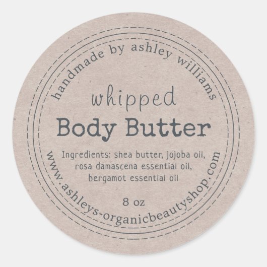Handgemaakte Body Butter Organic Business Kraft La Ronde Sticker (Voorkant)