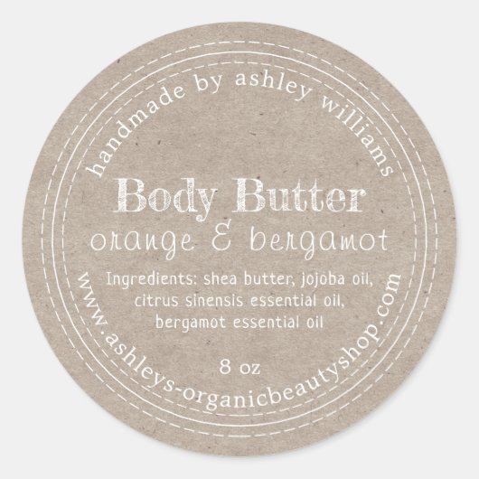 Handgemaakte Body Butter Organic Business Kraft La Ronde Sticker (Voorkant)