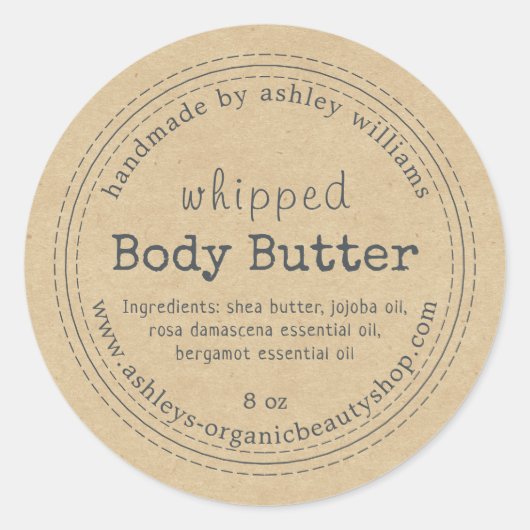 Handgemaakte Body Butter Organic Business Kraft La Ronde Sticker (Voorkant)