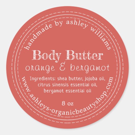 Handgemaakte Body Butter Organic Business Warm Red Ronde Sticker (Voorkant)