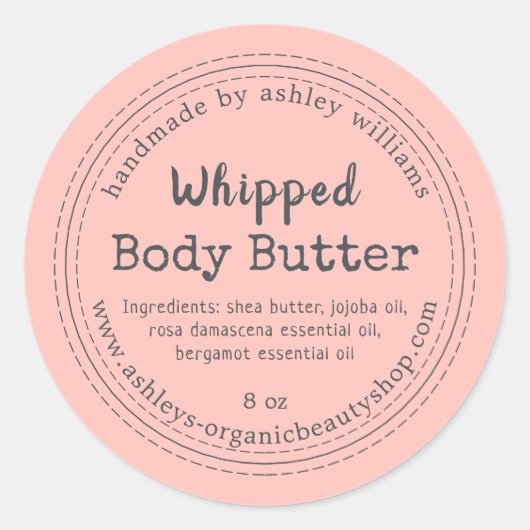 Handgemaakte Body Butter Roze Biologisch Zakelijk  Ronde Sticker (Voorkant)
