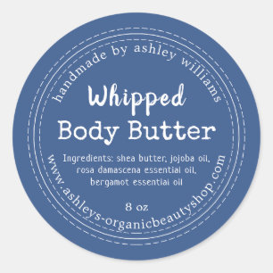 Handgemaakte Bodybutter Blauwe Biologische Pot Eti Ronde Sticker