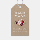 Handgemaakte Bourgondische Waterverf Floral Kraft  Cadeaulabel (Voorkant)