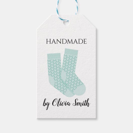 Handgemaakte Breien Ambacht Blauwe Sokken Cadeaulabel (Voorkant)
