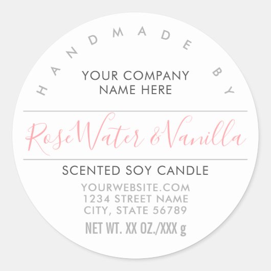 Handgemaakte Candle of Soap Roos Roze Productlabel Ronde Sticker (Voorkant)