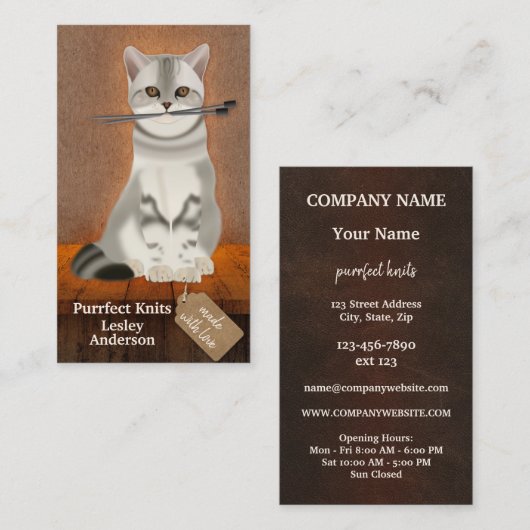 Handgemaakte Cat Humorous Knit Retail Visitekaartj Visitekaartje (Voorkant / Achterkant)