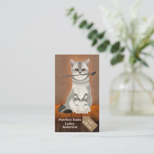 Handgemaakte Cat Humorous Knit Retail Visitekaartj Visitekaartje (Staand voorkant)