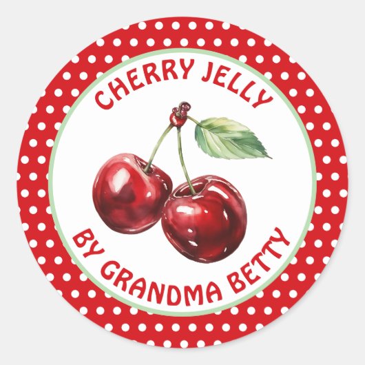 Handgemaakte Cherry Jelly gepersonaliseerd Ronde Sticker (Voorkant)