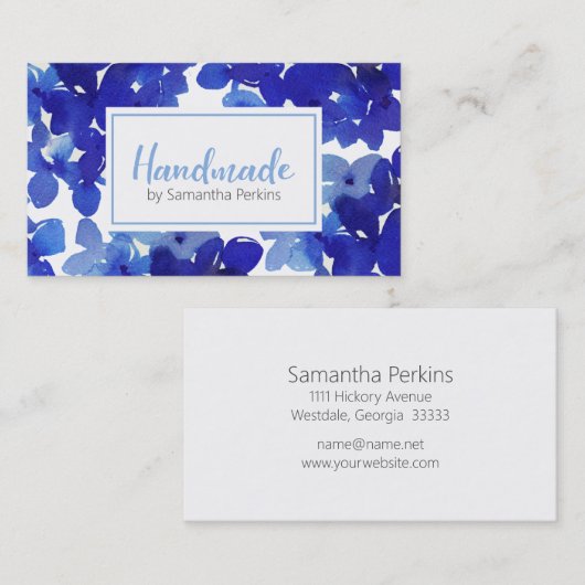 Handgemaakte Chic Blue Flower Hortensia Business C Visitekaartje (Voorkant / Achterkant)