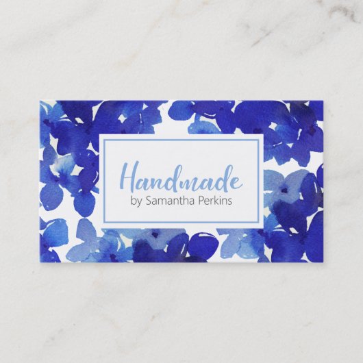 Handgemaakte Chic Blue Flower Hortensia Business C Visitekaartje (Voorkant)