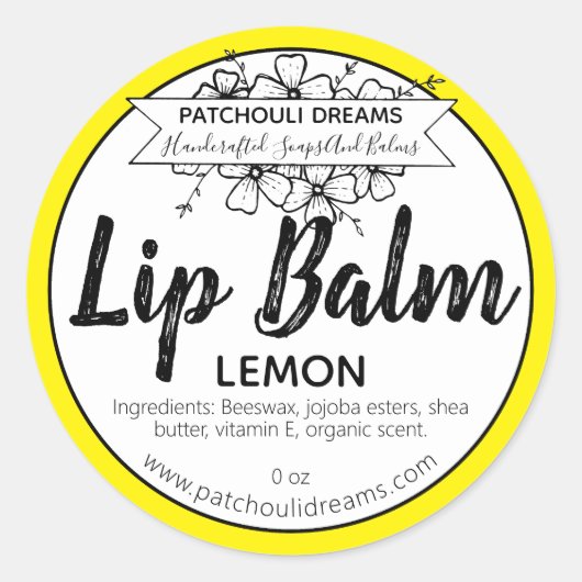 Handgemaakte Citroen Lippenbalsem Gele Labels (Voorkant)