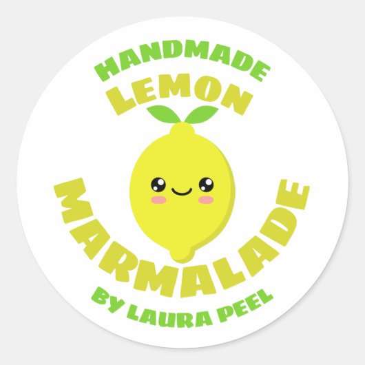 Handgemaakte citroenmarmelade ronde sticker (Voorkant)