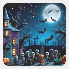 Handgemaakte Claymation Halloween Frights Vierkante Sticker