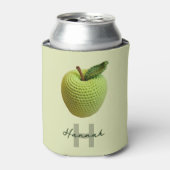 Handgemaakte Craft Green Crochet Apple Monogram Na Blikjeskoeler (Blikje Voorkant)