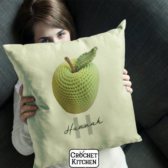 Handgemaakte Craft Green Crochet Apple Monogram Na Kussen (Creator heeft geüpload)