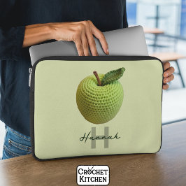 Handgemaakte Craft Green Crochet Apple Monogram Na Laptop Sleeve