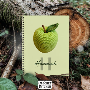 Handgemaakte Craft Green Crochet Apple Monogram Na Notitieboek