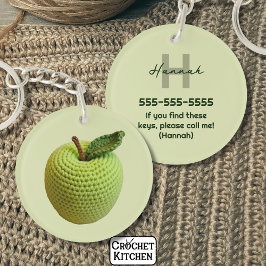 Handgemaakte Craft Green Crochet Apple Monogram Na Sleutelhanger