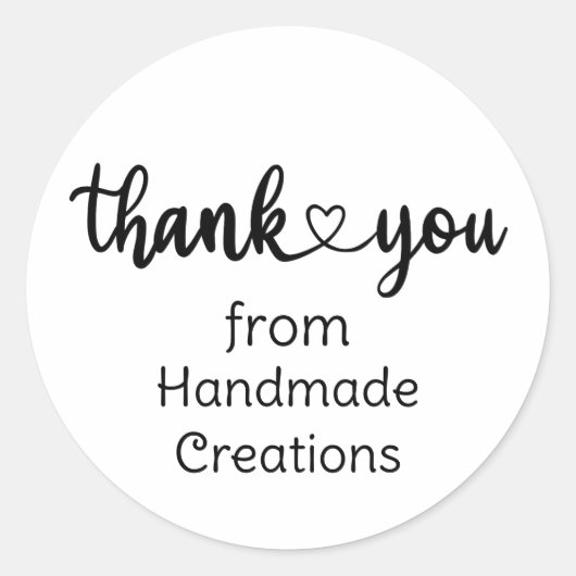 Handgemaakte Creaties Dank U Hart Ronde Sticker (Voorkant)