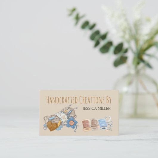 Handgemaakte Creations Garen Naaien Cream Visitekaartje (Staand voorkant)