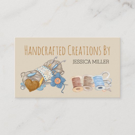 Handgemaakte Creations Garen Naaien  Cream Visitekaartje (Voorkant)
