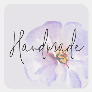 Handgemaakte Delicate Lavendel Blauwe Aquarel Bloe Vierkante Sticker